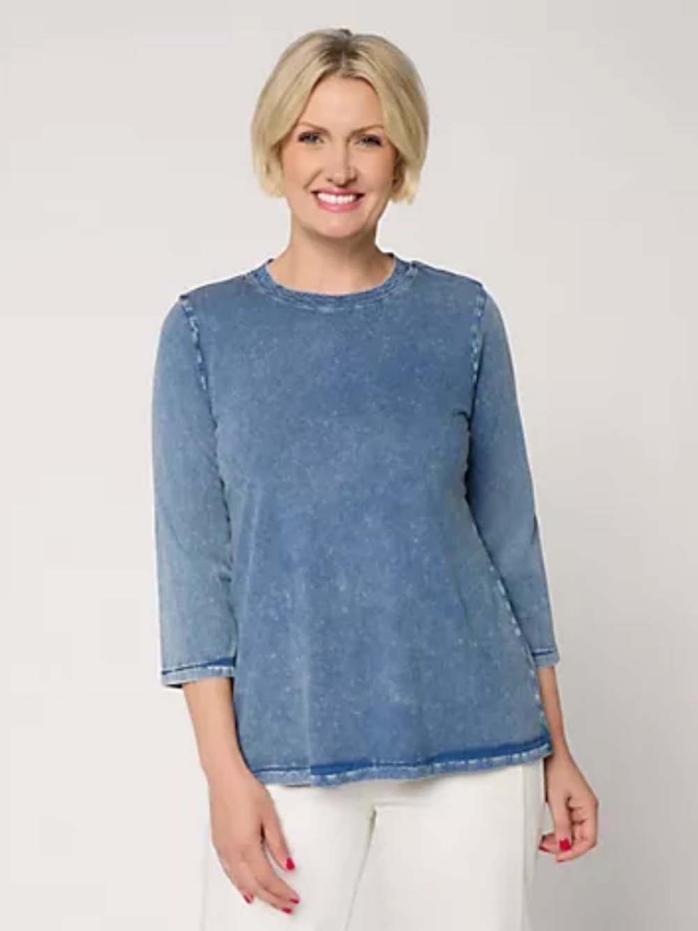 LOGO by Lori Goldstein Stitch Detail 3/4-Slv Top sunfade wash, Sz a720538